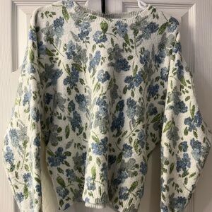 Joie Floral Cottagecore Coquette Eyelash Sweater - Blue and Green